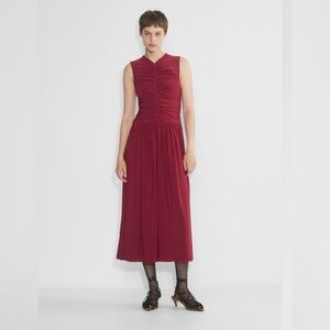 Aritzia Wilfred V-Neck Fosette Maxi Dress Dark Ruby Red Holiday Party Dress XS